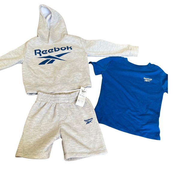 Reebok Kids 3-Piece Outfit Set: Hoodie, Shorts & T-Shirt Size 4 Light Grey NWT - Picture 1 of 15